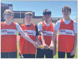 Courtesy Photo The 4x800 Relay team reset the school record at the Best of the West track meet. That team includes: (L-R) Riley Lefler, Robert Moore, Joel Montenez-Rodriguez, and Joey Ziller.