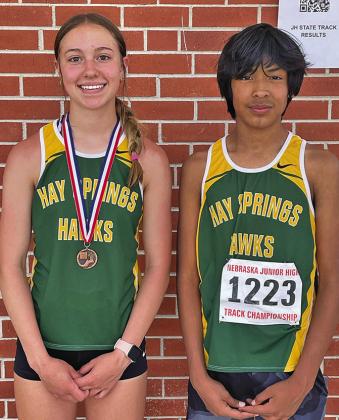 Photo by Jessie Anderson Megan Anderson (left) and Arian Mata (right) represented Hay Springs at the Nebraska Championship Meet this past Saturday in Gothenburg, Neb. Anderson would pick up a medal for a fifth place finish in the Long Jump.