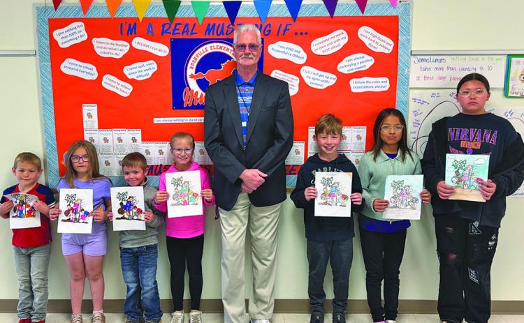 Courtesy Photo Rushville Elementary celebrated Arbor Day and the winners showed off their creations with RES Principal Keith Mills.