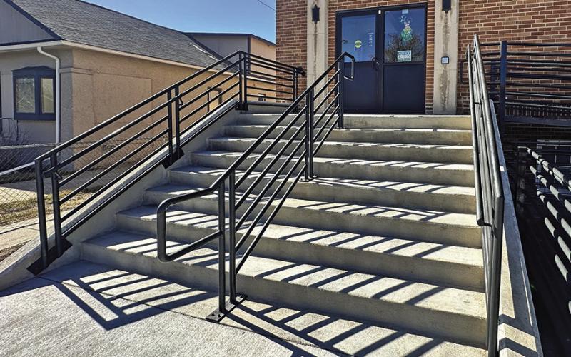 Photo by Scott Bidroski The steps that have just been installed are having some issues with puddling and freezing of water. This topic was discussed at length during the most recent Rushville City Council meeting.