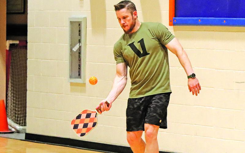 Photo by Scott Bidroski Gordon resident Cornelius Ray returns a serve during a recent Pickleball contest. The Gordon NE Pickleball Club hosts anyone who wants to play the sport on Wednesday evenings at Gordon-Rushville High School at 6 p.m.