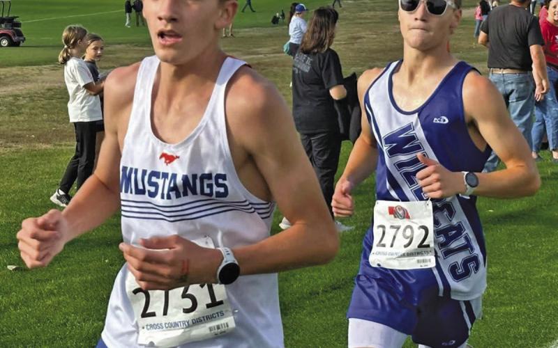 (Photo by Cassie Banks) Sophomore Robert Moore sets the pace during the Class D-6 District Cross Country meet. Moore finished in 8th place overall to qualify for State XC for the first time in his career.