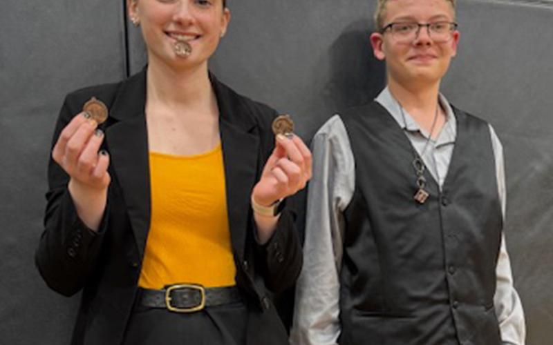 (Courtesy Photo) Claire Wellnitz (left) and Draegon Leonard (right) competed at the District Speech Meet in Maxwell, Neb. on Monday, March 17. Wellnitz just missed a qualification for State with a fourth place finish in Entertainment.
