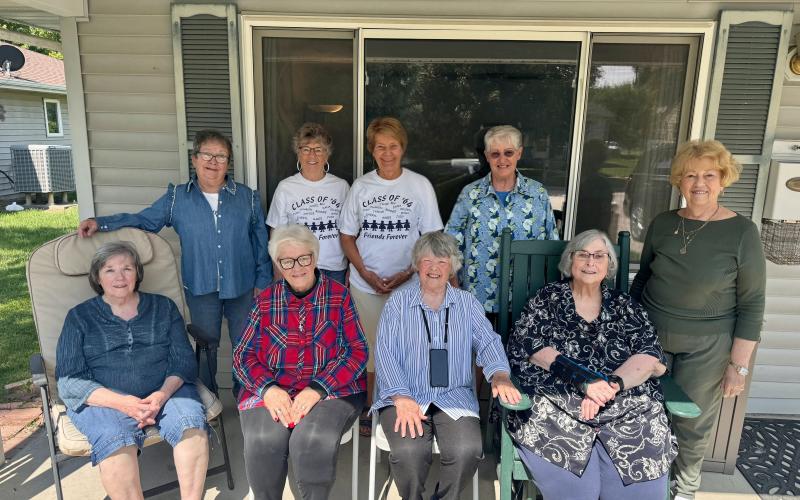 (Courtesy Photo) A group of women from the Gordon High School Class of 1964 gathered in Crete, Neb. for some fun. Those in attedance included: Front row (L-R) Jane Frey Pierce, Jo Hitchcock Clements, Dana Chappell Ostrander, Beverlee Shepard Paul. Back row: (L-R) Judy Ostrander Forster, Bonnie Sutton McDonnell, Marie Nielsen Jenkins, Judy McGinley Quible, Myra Wheeler Ward.
