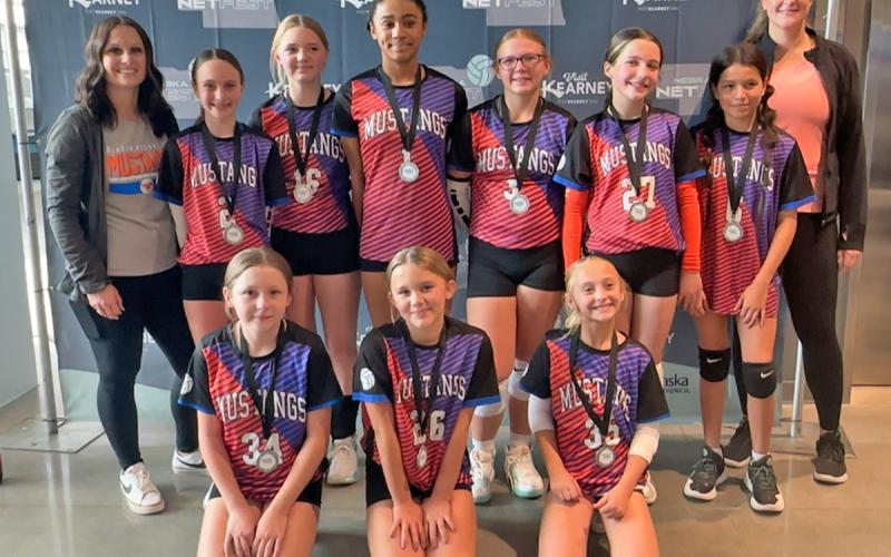 (Courtesy Photo) The 2025 Mini-Mustang Volleyball team got a silver medal during a recent trip to Kearney for a statewide volleyball tournament on Saturday, October 18.