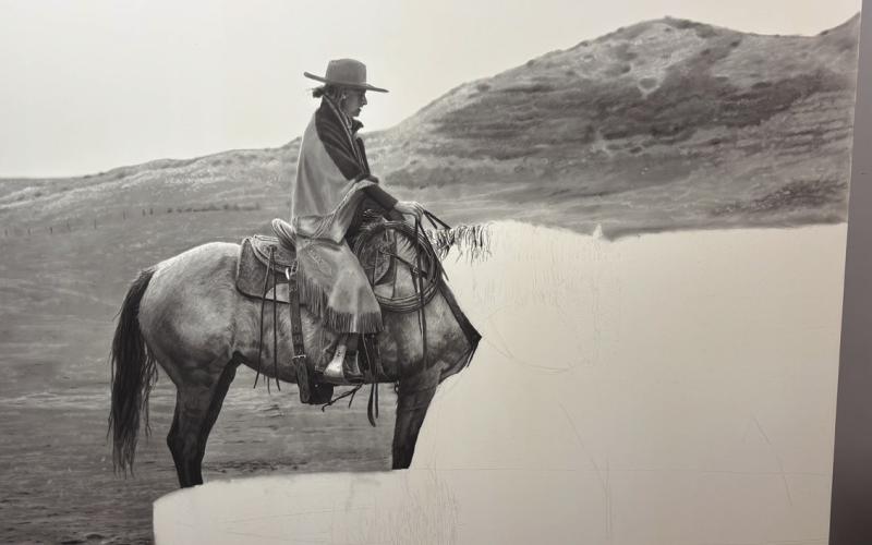 (Photo by Lisa Hare) Brownlee’s most recent work in progress celebrating ranch life and the landscape of the Nebraska Sandhills.