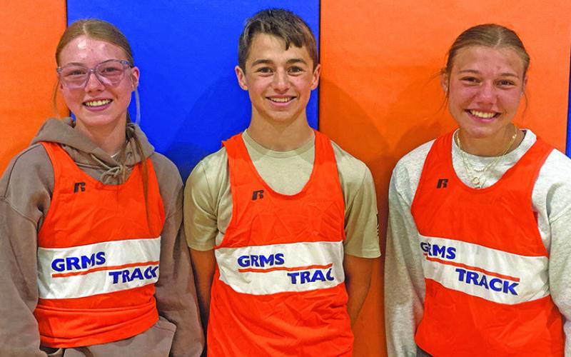 Courtesy Photo This trio consisting of (L-R) Kennedy Kearns, Khai Janssen, and Brittney Dehning set both school and Western Trail Conference records during the meet in Morrill, Neb. on Thursday, April 17.