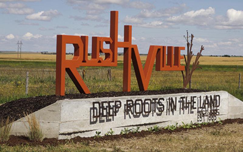 Courtesy Photo One of the spiffy new signs ready to welcome people to Rushville. This one is located on the east end of town.