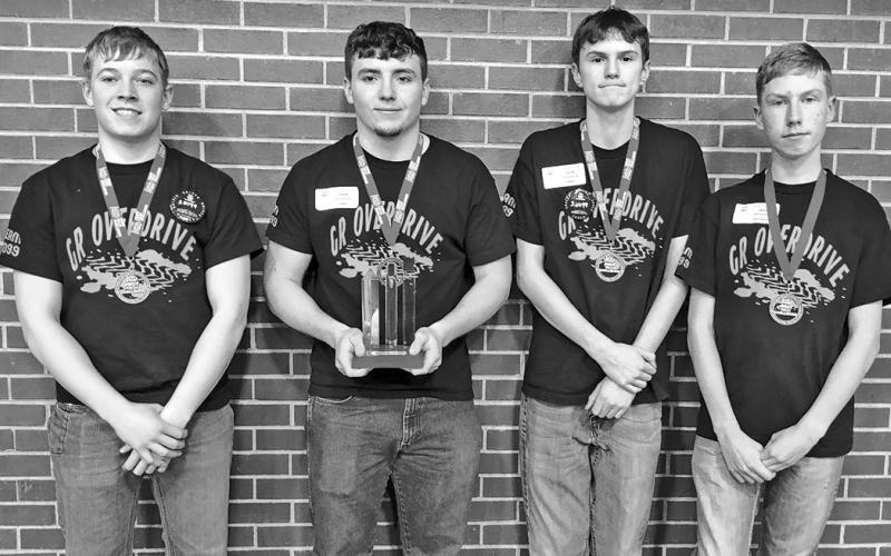 Photo by Bobbi Archibald GR Overdrive Robotics team wrapped up their season this past weekend at Regis University in Denver, Colo. Members of the team include: (L-R) Austin Child, Colton Archibald, Aiden Heiser, and Chris Swanson.