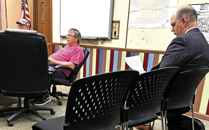 Photo by Heidi Beguin Dan Skavdahl, seated on the right, was selected to take over duties at the Hay Springs City Attorney during the March 12 meeting. Skavdahl’s office is based in Chadron.