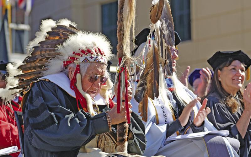 Photo Courtesy of University of Colorado - Boulder Chief Joseph ‘Joe’ American Horse received a Doctor of Humane Letters degree from the University of Colorado Boulder for his extensive work assisting Indigenous peoples.