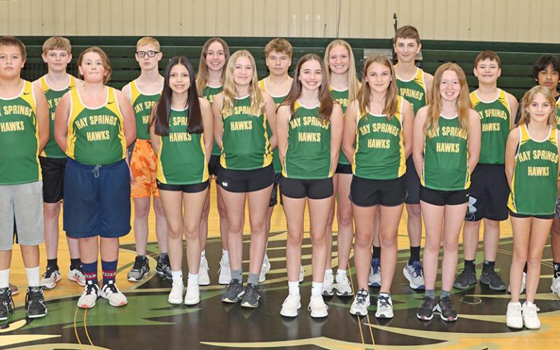 The 2024 Hay Springs Junior High Track &amp;amp; Field team. Front row: (L-R) Deshaun Herman, Luke Edwards, Katara Yellow Thunder, Olivia Dahlgren, Mary Kendig, Grace Huth, Kaytee Kaiser, and Tabitha Twarling. Back row: (L-R) Head Coach Travis Beguin, Jacob Dorshorst, Gage Didier, Megan Anderson, Easton Mintken, Emily Forney, Riggen Binger, Duke Turman, Arian Mata, Assistant Coach Jessie Anderson. Not Pictured: William Gaswick, Preston Kelly, and Grant Wellnitz Photo by Scott Bidroski
