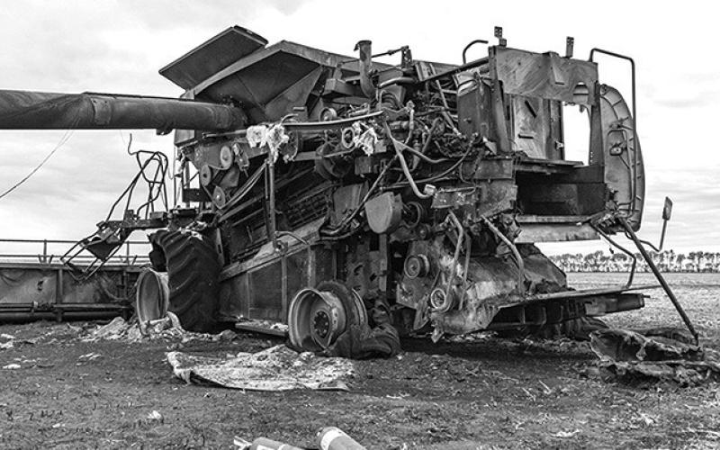 Burned out combine in the field. Courtesy Photo