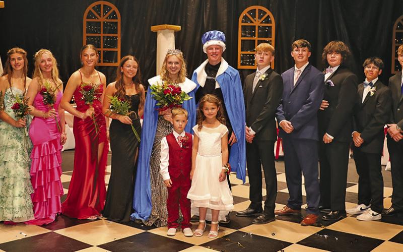 (Photo by Amanda Hotz) Gordon-Rushville High School hosted it’s 2026 Prom on Saturday, April 11. The theme for this year was “A Night on the Ship of Dreams.” Seniors Marlee Keracik and Jaxon Kearns were crowned Queen and King respectively. Pictured in the photo include: Homecoming Queen Amara Funk, Kylie Goings, Lindsey Simonson, Taylor Gieselman, Claire Wellnitz, Reese Simonson, Keracik, Kearns, Hunter Brewer, Turner Anderson, Seth Mills, Elijah Ross, Daniel Martins, and Homecoming King Johnny Ziller.