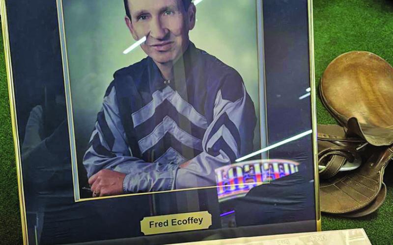 Courtesy Photo A photo, along with some wise words from Ecoffey, is on display at Fonner Park in Grand Island, Neb. to honor the outstanding jockey and his illustrious career.
