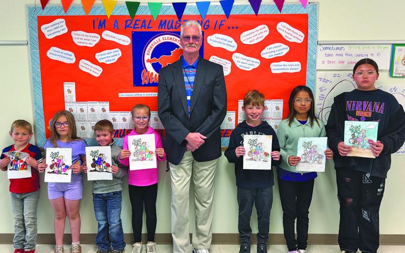 Courtesy Photo Rushville Elementary celebrated Arbor Day and the winners showed off their creations with RES Principal Keith Mills.