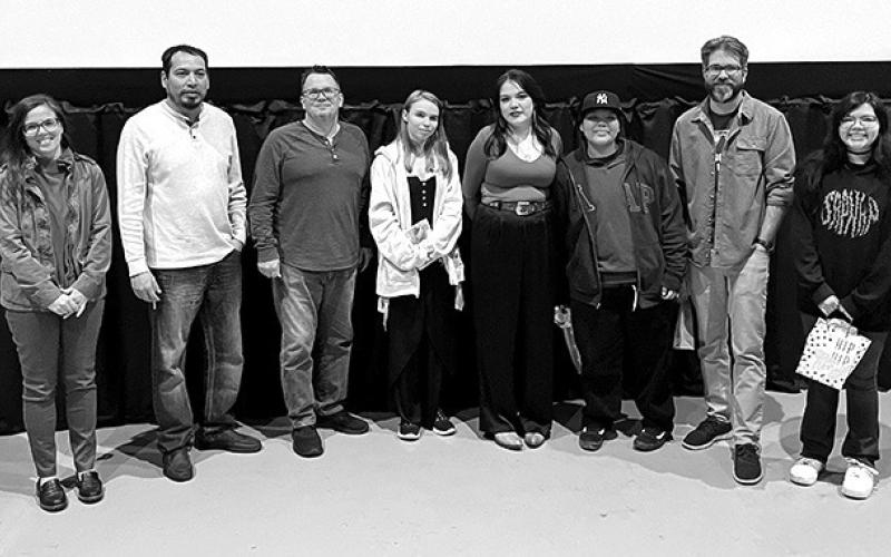 Courtesy Photo A small group met at the Gordon Theatre for an Open Mic Poetry Reading hosted by Aliyah American Horse on Sunday, February 18. Prizes were awarded to Leon White, Ciara Carbajal, and David Morris for their readings.