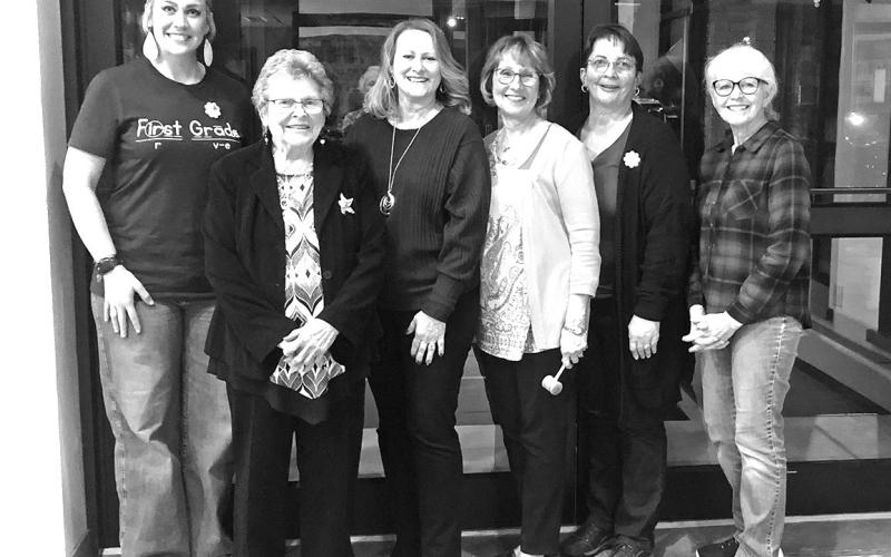 Courtesy Photo Rushville P.E.O. members (L-R) Megan Janssen, Glenna Vodicka, Vicki Wellnitz, Deb Kearns, Bev Wellnitz, and Trish Schumacher. Not pictured: Brittney Kearns.
