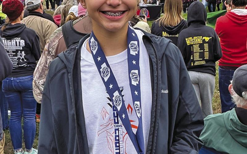 (Photo by Amy Schmidt) Gordon-Rushville High School junior Rarity Cournoyer finished in third place at the 2025 Nebraska State Cross Country meet held in Kearney, Neb. on Friday, October 24.