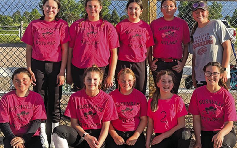 Courtesy Photo 2024 Diers Carpentry Rushville Freshman Softball. Front row: (L-R) Curslynn Coomes, Madison Dolezal, Janessa Dieriex, Fabiola Benitez, and Kenzie Fiscus. Back row: (LR) Gracey Leftwich, Sawyer Davis, Pollie Stinson, Jordynn Martin, and Coach November Diers.