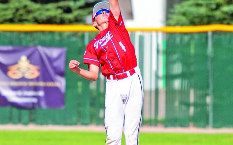 Photo by Marlee Keracik Eighth grader Khai Janssen leaps for throw during the Chadron Juniors Wood Bat Tournament.