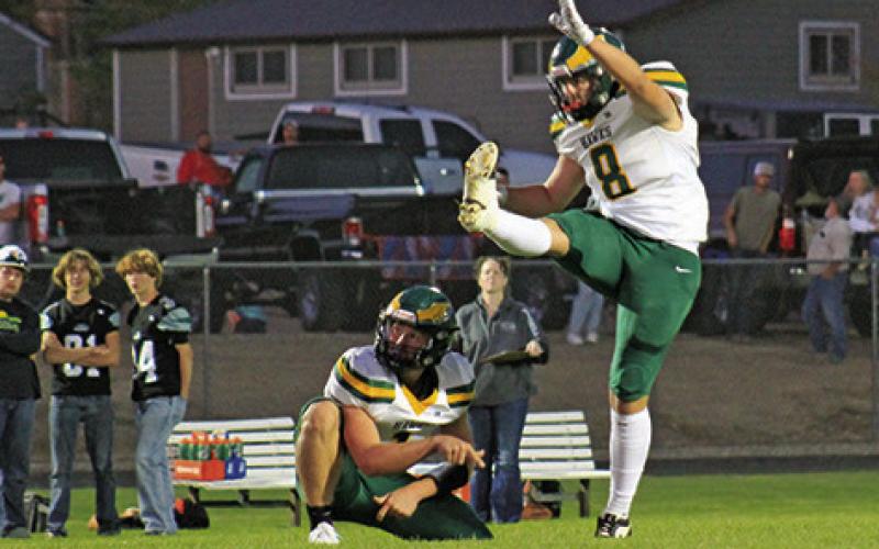 Photo by Jessica Mintken Senior Hunter McDonald boots one through the uprights against Creek Valley on Friday, September 20. The Hawks would win the contest convincingly, 81-6.