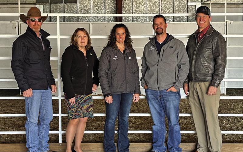 Photo by Scott Bidroski The Sheridan County 4-H Foundation has received a grant from Farm Credit Services of America for continued improvements of 4-H facilities here in Sheridan County. Individuals who stopped by for the photo to commemorate the announcement included Sheridan County Ag Society President Scott Lindsay, 4-H Foundation member Valerie Beel, Farm Credit Services of America representatives Sammi Grimes and Kurt Sexton, and 4-H Foundation member David Russell.