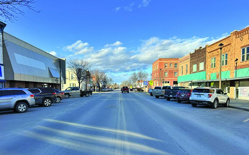 Photo by Scott Bidroski The double-line that runs through Main Street in Gordon is a reminder that U-Turns are not allowed on the thoroughfare.