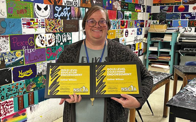 (Photo by Scott Bidroski) Gordon-Rushville Public Schools Educator Esther Wilson shows off her recent endorsements she received through the Nebraska Speech, Communication, and Theater Association (NSCTA).