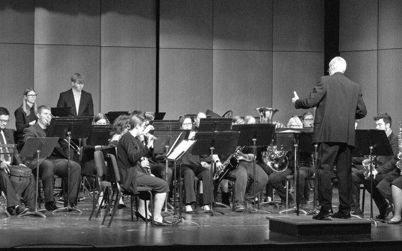 Photo by Tena L. Cook, Chadron State College Dr. John Wojcik leads a rehearsal Feb. 5, 2024, in Memorial Hall during Chadron State College’s 52nd Annual High Plains Band and Choir Festival.