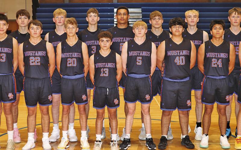 (Photo by Scott Bidroski) The 2025-26 Gordon-Rushville Boys Basketball team. Front row: (L-R) Ian Mills, Khai Janssen, Jackson Roffers, Iram Hunter, Riley Lefler, Alan Wounded Foot, Elijah Ross, and Liam Keracik. Back row: (L-R) Aiden Heiser, Joey Ziller, Ayden Swiggum, Kannon Leeper, Braylon Holston, Daniel Martins, Case Scheenen, and Luke Laws. Not pictured: Robert Moore.