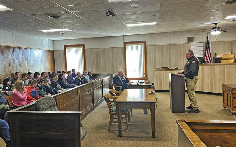 (Photo by Scott Bidroski) Sheridan County Sheriff Jeff Brewer speaks to Sheridan County seniors during the County Government Day held on Tuesday, April 7.