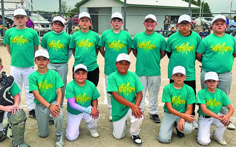 2024 Twisted Turtle Rushville Cal Ripken Baseball team. Front row: (L-R) Danny Ziller, Holden Johnson, Robert Martin, Jr., Jacobi Rossman, Rylan Linders, and Tatum Hunter. Back row: (L-R) Jaetyn Janssen, Ricky Mills, Isiah Ellis, Brylynn Metzger, Adam Trujillo, Jakob Franks, Jr., and Brody Janssen. Courtesy Photo