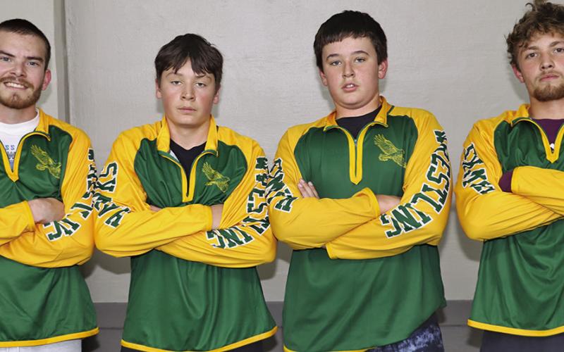 (Photo by Scott Bidroski) The 2025-26 Hay Springs Boys Wrestling team. Pictured: (L-R) Mason Albrecht, Kooper Scott, Easton Johnson, and Tripp Buettner. Not pictured: Riggen Binger, William Gaswick, and Royal Terrel.