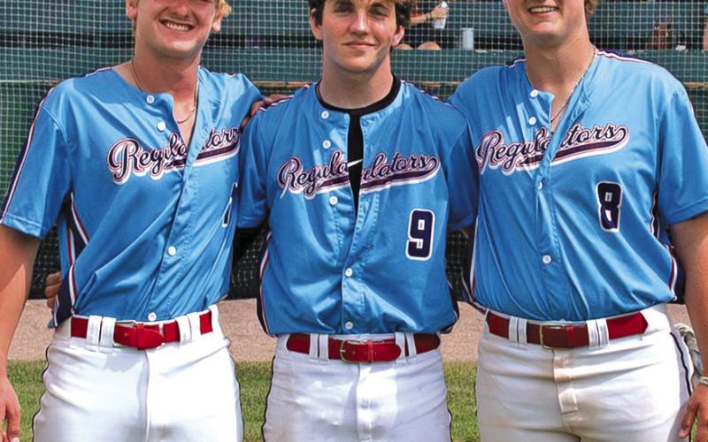 (Photo by Richae Malara) Three seniors, Dylan Young, Bronson Freeseman, Hunter McDonald, were honored prior to the Sunday, July 6 home game against Martin Post 240.