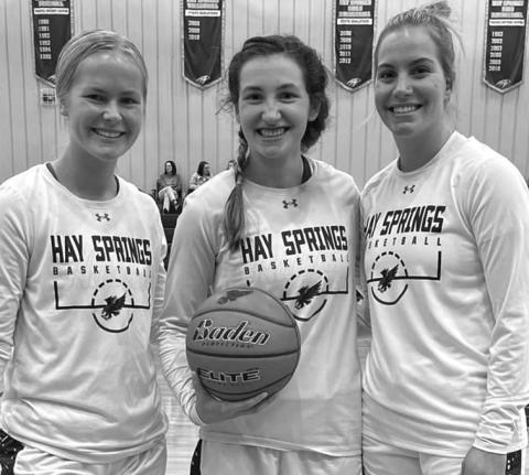 Courtesy Photo Hawks seniors Alexa Tonjes, Adriana Hafner, and Gabby Twarling put the finishing touches on outstanding careers on the basketball court this past week.