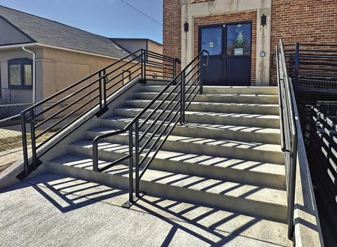 Photo by Scott Bidroski The steps that have just been installed are having some issues with puddling and freezing of water. This topic was discussed at length during the most recent Rushville City Council meeting.