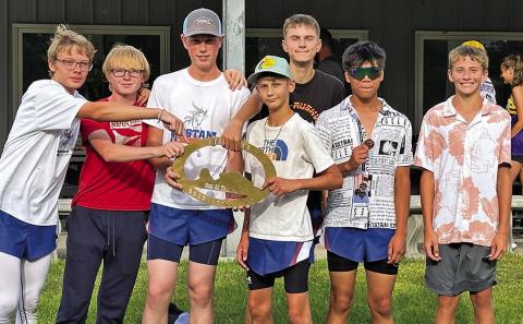 Photo by Amy Schmidt The Gordon-Rushville Boys Cross Country team took home the first place team trophy from Bridgeport on Tuesday, September 17.