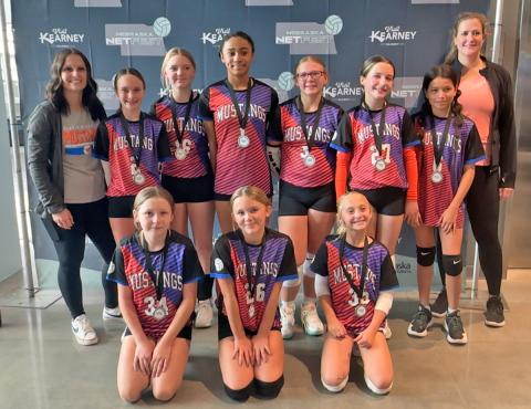 (Courtesy Photo) The 2025 Mini-Mustang Volleyball team got a silver medal during a recent trip to Kearney for a statewide volleyball tournament on Saturday, October 18.