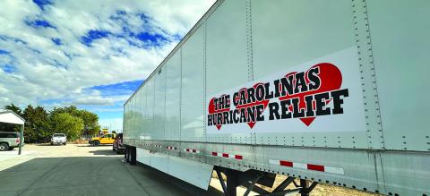 Photo by Scott Bidroski Signage has been placed on the 53 foot trailer that is being used for donations for the Hurricane Relief Project. Residents of the Panhandle have come together to collect supplies to send to the Carolinas to help those in need.