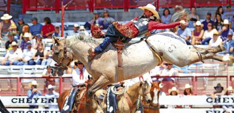 Photo by Jackie Jensen Garrett Shadbolt competes at Cheyenne Frontier Days. He has qualified for his fourth Wrangler National Finals Rodeo, pro rodeo’s world championship.