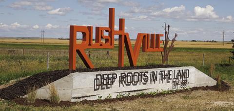 Courtesy Photo One of the spiffy new signs ready to welcome people to Rushville. This one is located on the east end of town.