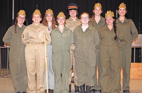The cast of the 2025 Gordon-Rushville High School One Act. Front Row: (L-R) MacKenzie Simonson, Arya Lukassen, Haley Dane, and Micah Hotz. Back Row: (L-R) Kenzie Fiscus, Amara Funk, Rowan Simonson, Claire Wellnitz, and Kathryn Cox. Not pictured: Keeten Sauer and David Leonard Photo by Scott Bidroski