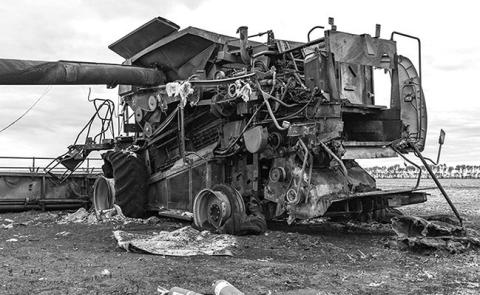 Burned out combine in the field. Courtesy Photo