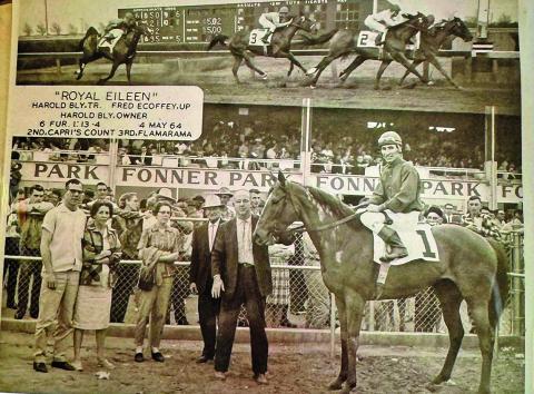Courtesy Photo Wounded Knee resident Fred Ecoffey sits atop “Royal Eileen” on May 4, 1964. Ecoffey has amassed around 2,400 wins on Nebraska race tracks, making him one of the most successful jockeys in the history of racing in the state.