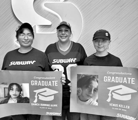 Courtesy Photo 2024 G-R Graduates Danica Running Hawk and Venus Keller will receive scholarship money as a thank you for their hard work at Subway in Gordon.