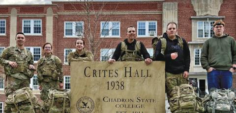 (Courtesy Photo) Kylie Coomes, third from left, with other members of the War Eagles, pose on Chadron State College’s campus.