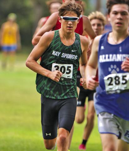 (Photo by Scott Bidroski) Senior Parker Wellnitz keeps his eyes on the front of the pack during the Panhandle Classic on August 28. Wellnitz would finish in sixth place overall.