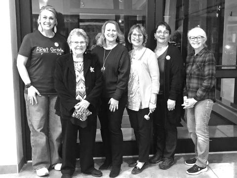 Courtesy Photo Rushville P.E.O. members (L-R) Megan Janssen, Glenna Vodicka, Vicki Wellnitz, Deb Kearns, Bev Wellnitz, and Trish Schumacher. Not pictured: Brittney Kearns.