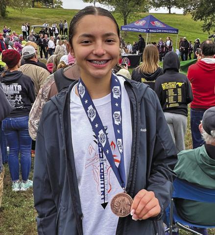 (Photo by Amy Schmidt) Gordon-Rushville High School junior Rarity Cournoyer finished in third place at the 2025 Nebraska State Cross Country meet held in Kearney, Neb. on Friday, October 24. 
